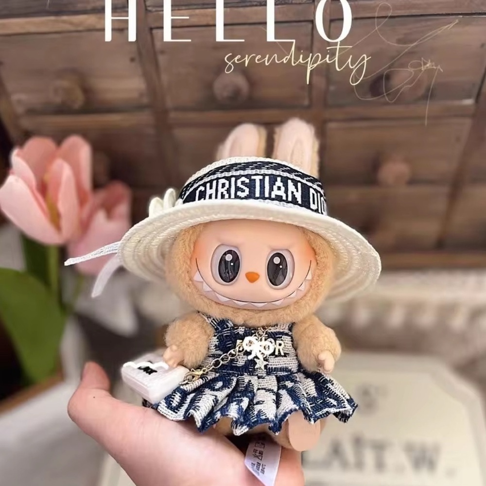 Labubu Luxury Designer Inspired Blue & Beige Hat Dress Handbag Purse (No Doll)